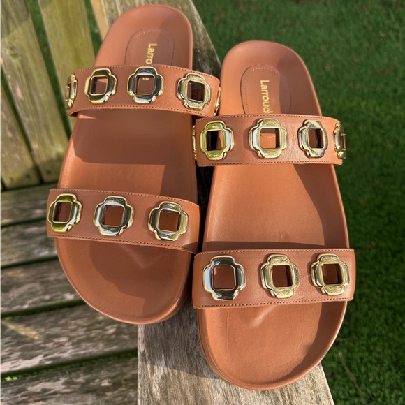 Milan Slide In Caramel Leather Larroudé Size 8‎ NWOB